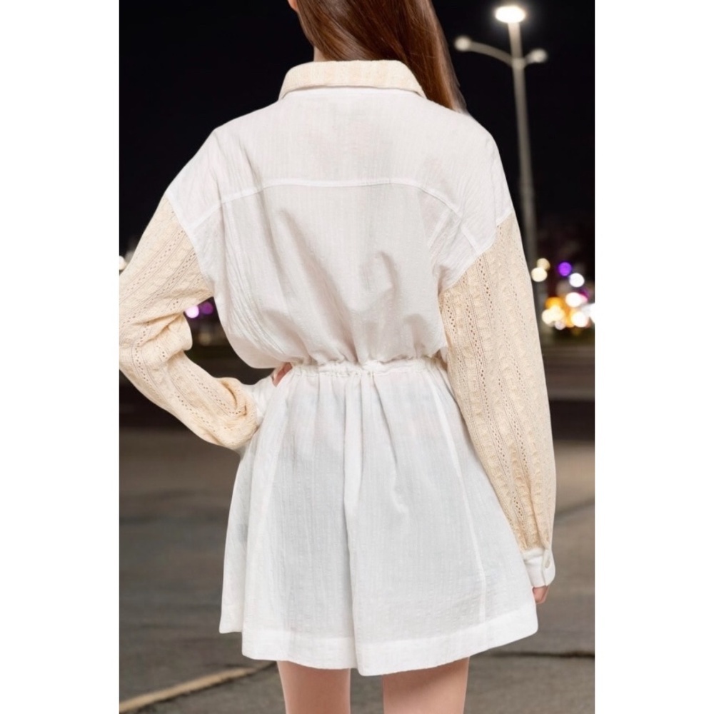 POL Off White Crochet Sleeves Cotton Shirt Dress - Picture 5 of 7